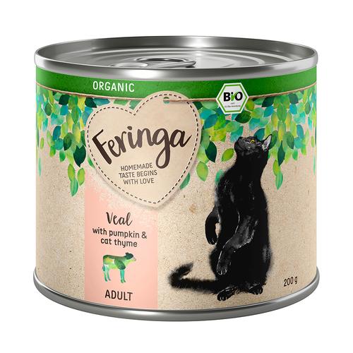 6x200g Organic Adult Kalb Kürbis und Katzengamander Feringa Katzenfutter nass