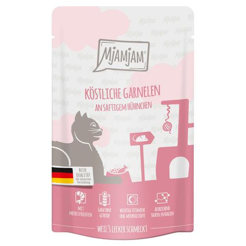 Sparpaket 24x125g MjAMjAM Quetschie köstliche Garnelen an saftigem Hühnchen Katzenfutter nass