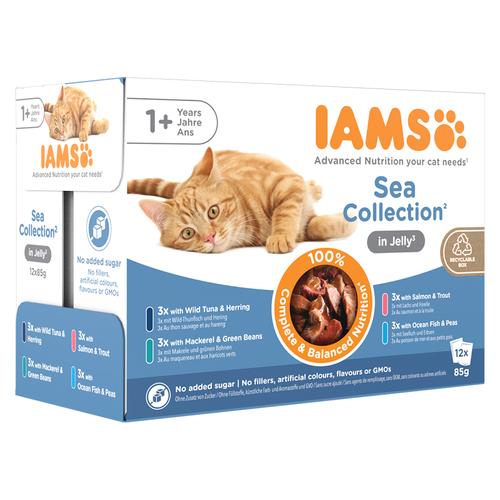 48x85g IAMS Delights Adult Sea Mix in Gelee Katzenfutter nass