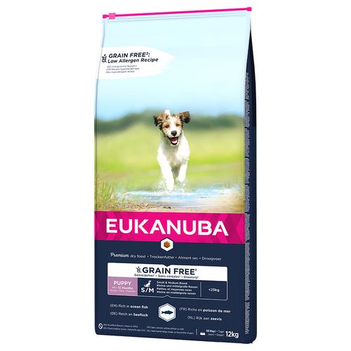 2x12kg Eukanuba Grain Free Puppy Small / Medium Breed mit Lachs Hundefutter trocken