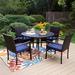 Lark Manor™ Alyah 5 Pcs Outdoor Dining Sets w/ 4 Rattan Chairs & 1 Rectangular Metal Table Metal in Black | 42 W x 42 D in | Wayfair