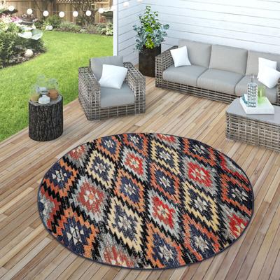 Paco Home - In- & Outdoor Teppich Modern Zickzack Muster Terrassen Teppich Bunt ø 200 cm Rund Image