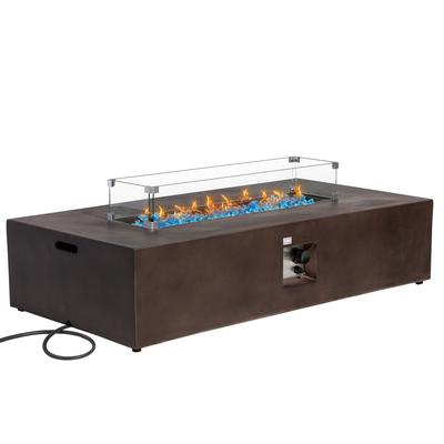 Outdoor Firepit Propane Table with Wind Guard & Fire Glass