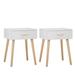 2Pcs Wood Nightstand Side Table Solid Wood Legs & Storage Drawer White