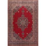 Vintage Red Floral Traditional Kashan Persian Wool Area Rug Handmade - 9'8" x 13'2"