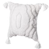 16" Handwoven Cotton Throw Pillow Cover with White on White Tufted Design and Tassel Corners