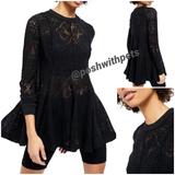 Free People Dresses | Free People Nwt Coffee In The Morning Lace Tunic Mini Dress Black Xsmall New | Color: Black | Size: Xs