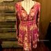 Free People Dresses | Free People Boho/Gypsy Style Floral Plum Color Dress-Velvet Trim, Size Small | Color: Cream/Purple | Size: S