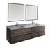 Loon Peak® Loon Peak Hestel 72" Wall-Mount Double Sink Bathroom Vanity Set w/ Mirror (Faucet Not Included) Wood/Quartz Top in Brown | Wayfair