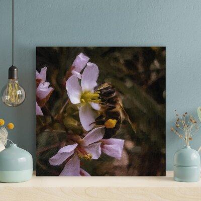 Red Barrel Studio® A Bees Suck Nectar From A Flower - 1 Piece Rectangle Graphic Art Print On Wrapped Canvas in Brown/White | Wayfair