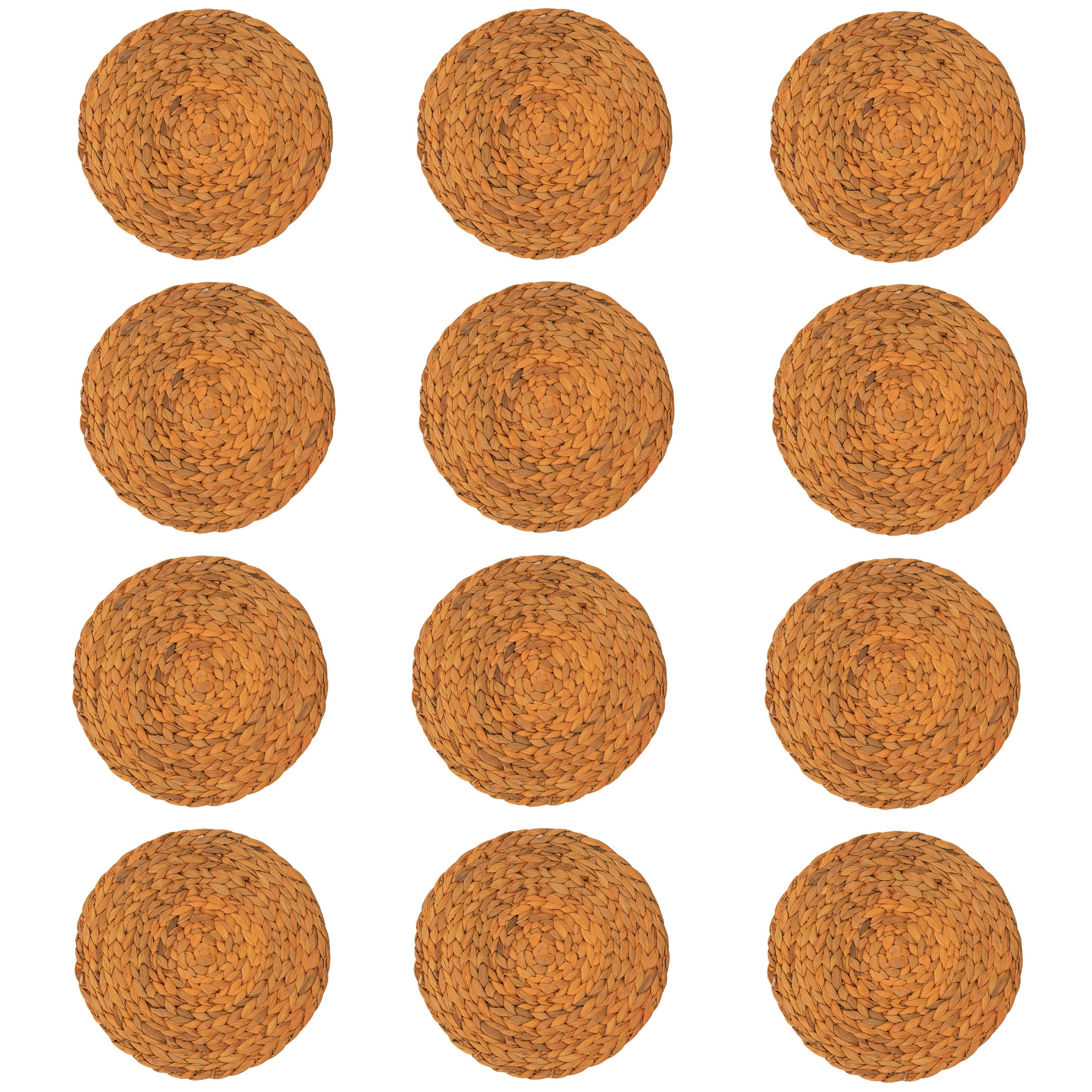 Round Hand-Woven Hyacinth Placemat, Mustard Color, Set of 12