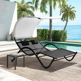 Outdoor Double Chaise Lounge Chair with Canopy Shade & Wheels, Double Sun Bed Lounger - 72.83" D × 54.33" W ×65.35" H