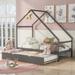 Twin Size Wooden House Bed With Twin Size Trundle, Gray