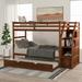 Twin-Over-Twin Bunk Bed with Twin Size Trundle and 3 Storage Stairs,Walnut