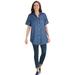 Plus Size Women's Short-Sleeve Denim Shirt by Woman Within in Medium Stonewash Polka Dot (Size 4X)