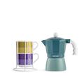 Egan Set mit 2 Kaffeetassen Impil. mit Metalrack Pantone Linear + Moka Blau 3 Tassen