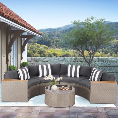 Outdoor Patio Furniture 5-piece Rattan Wicker Half-Moon Half Round Curved Sofa Sectional Set