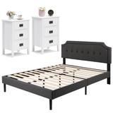 Tamika 3-pieces Height Adjustable Tufted Upholstered Bed Frame and 3-Drawer Wood Nightstand Sets