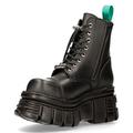 New Rock M-NEWMILI083-VS2 Vegan Leather Unisex Metallic Combat Boots Black Military Goth Punk Platform Shoes 6.5