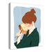 Red Barrel Studio® 'Woman Smelling Flowers' - Wrapped Canvas Painting Print Canvas in Blue/Brown/Green | 30 H x 24 W x 1.25 D in | Wayfair
