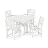 POLYWOOD® Lakeside 5-Piece Farmhouse Trestle Arm Chair Outdoor Dining Set Plastic in White | 37.63 W x 37.5 D in | Wayfair PWS638-1-WH