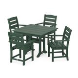 POLYWOOD® Lakeside 5-Piece Farmhouse Trestle Arm Chair Outdoor Dining Set Plastic in Green | 37.63 W x 37.5 D in | Wayfair PWS638-1-GR