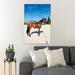 Gracie Oaks Brown Horse On Gray Floor During Daytime - 1 Piece Rectangle Graphic Art Print On Wrapped Canvas in Blue/Brown/White | Wayfair