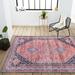 Blue/Pink 91 x 63 x 0.25 in Area Rug - Bungalow Rose Lesandra Oriental Power Loom Red/Navy/Ivory Indoor/Outdoor Area Rug Chenille | Wayfair