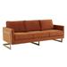 Everly Quinn Bellago Modern Mid-Century Upholstered Velvet Sofa w/ Gold Frame Velvet in Orange/Yellow | 34.25 H x 83.5 W x 34 D in | Wayfair