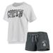 Women's Concepts Sport Charcoal/White Brooklyn Nets Resurgence Slub Burnout Raglan T-Shirt & Shorts Sleep Set
