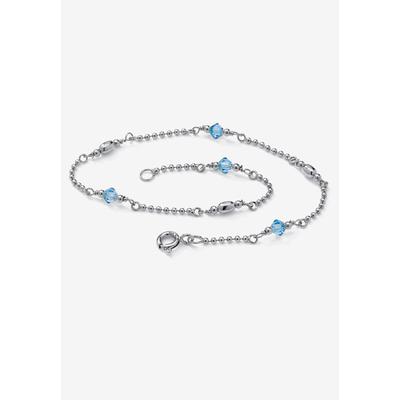 Women's Platinum Plated Silver Ankle Bracelet (2Mm), Round Simulated Birthstone 11 Inches by PalmBeach Jewelry in March