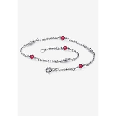 Women's Platinum Plated Silver Ankle Bracelet (2Mm), Round Simulated Birthstone 11 Inches by PalmBeach Jewelry in January