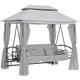 Outsunny 3 Seater Convertible Swing Chair, Outdoor Gazebo Swing Seat Bed with Double Tier Canopy, Cushioned Seat, Mesh Sidewalls and Curtains, Light Grey