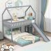 Twin over Full House Bunk Bed with Slide and Built-in Ladder,Full-Length Guardrail