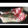 Jessica Simpson Shoes | Jessica Simpson’s Red Floral Straw Wedge Sandals For Women Size 9.5 | Color: Red/White | Size: 9.5