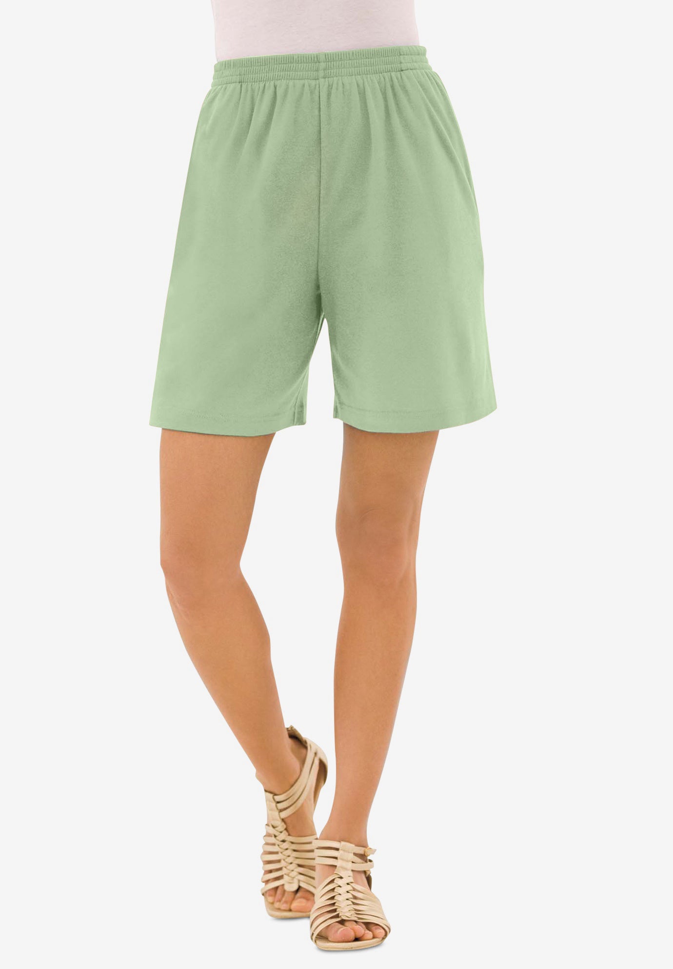 Plus Size Women's Plus Size Soft Knit Pull-On Short by Roaman's in Green Mint (Size M) Pull On Elastic Waist