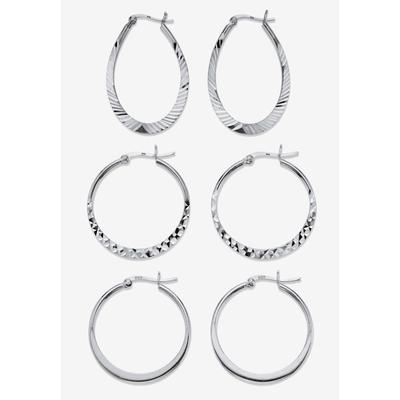 Women's Sterling Silver Diamond Cut 3 Pair Hoop Earrings Set (33Mm) by PalmBeach Jewelry in Silver