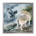 East Urban Home Wolf & A Raven On A Hill Under Falling Snow - Traditional Canvas Wall Art Print Canvas in White | 36 H x 36 W x 1 D in | Wayfair