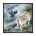 East Urban Home Wolf & A Raven On A Hill Under Falling Snow - Traditional Canvas Wall Art Print Canvas in Black/Green | 16 H x 16 W x 1 D in | Wayfair