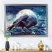 East Urban Home Raven on the Tree Branch w/ Shining Moon - Print on Canvas Plastic in Black | 34 H x 44 W x 1.5 D in | Wayfair