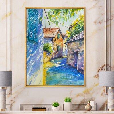 East Urban Home Sketch of Old Europe Street VI - Painting on Canvas Metal in Blue/Green | 40 H x 30 W x 1.5 D in | Wayfair