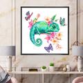 East Urban Home Green Chameleon w/ Butterflies & Flowers I - Painting on Canvas Canvas, Cotton in White | 36 H x 36 W x 1.5 D in | Wayfair