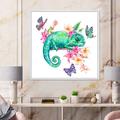 East Urban Home Green Chameleon w/ Butterflies & Flowers I - Painting on Canvas Canvas, Cotton in White | 36 H x 36 W x 1.5 D in | Wayfair