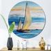 East Urban Home Two Sailing Boats w/ Fisherman On The Sea - Nautical & Coastal Metal Circle Wall Art Metal in Blue | 23 H x 23 W x 1 D in | Wayfair