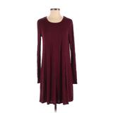 Charlotte Russe Casual Dress - A-Line Crew Neck Long Sleeve: Burgundy Solid Dresses - Women's Size Small