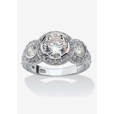 Women's Sterling Silver Cubic Zirconia Vintage Style 3-Stone Bridal Ring by PalmBeach Jewelry in Cubic Zirconia (Size 5)
