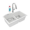 Elkay 33" x 22" x 10" Double Basin Undermount Kitchen Sink w/ Faucet Quartz | 10 H x 33 W x 22 D in | Wayfair ELGHU3322RWHFLC