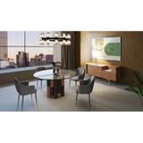 Orren Ellis Greta - Modern Glass & Walnut Dining Table Wood/Glass/Metal in Brown/Gray | 30 H x 59 W x 59 D in | Wayfair