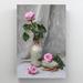 Red Barrel Studio® Pink Rose Flowers 1 1 Piece Rectangle Graphic Art Print On Wrapped Canvas in Gray/Green/Pink | 14 H x 11 W x 2 D in | Wayfair