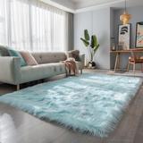 Blue 120.38 x 78 x 2.43 in Area Rug - Everly Quinn Pale Area Rug, Shag Carpet For Girls Boys Room, Furry Rug For Baby Room, Fuzzy Rug For Dorm Nursery Room Polyester | Wayfair